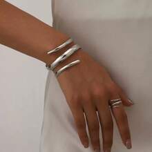 1 Set European And American Minimalist Geometric Line Adjustable Bangle & Ring Set For Women - Platinum - View 1