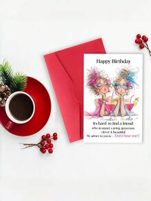1pc "Soul Sister Status: Activated!" Vintage Friendship Birthday Card With Envelope - Bestie & Sister Gift, Ideal For Friendship Day & Special Celebrations, Blank Inner Page - View 3