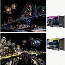 Set de arte para raspar para adultos - Elegante escenario nocturno de la ciudad, pintura de relieve hecha a mano creativa, decoración de pared, set de regalo para fiestas - 1 Set - Ver 2