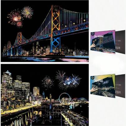 Adult Scratch Art Set - Elegant City Night Scenery, Creative Handmade Relief Painting, Wall Decor, Holiday Gift Set