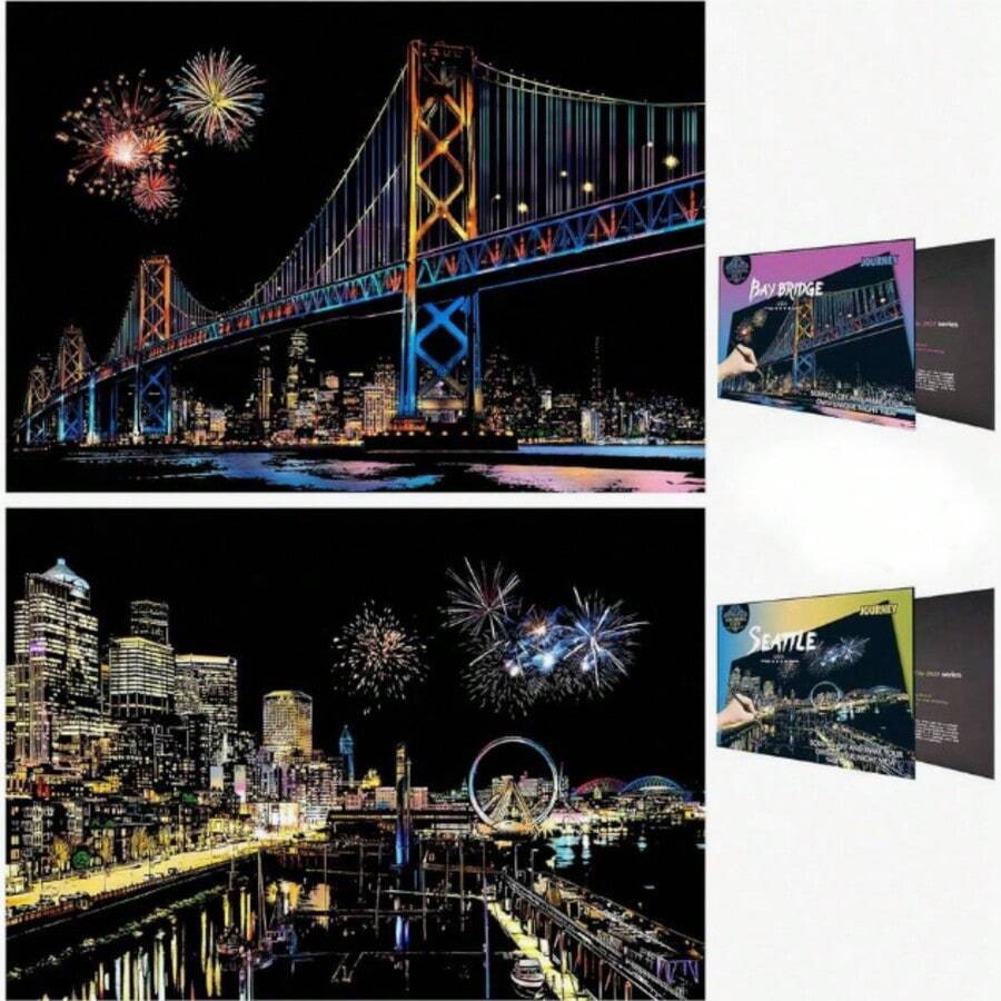 Set de arte para raspar para adultos - Elegante escenario nocturno de la ciudad, pintura de relieve hecha a mano creativa, decoración de pared, set de regalo para fiestas