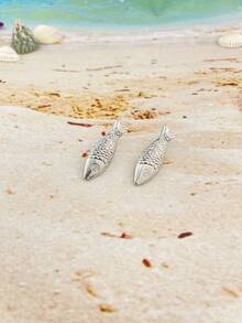 1 par de pendientes de lujo con colgante de pez de la serie oceánica minimalista y de moda, adecuados para vacaciones en la playa con estilo bohemio - Pescado B - Ver 6