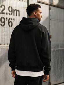 Men's Plain Oversized Kangaroo Hoodie With Hood And Front Pocket | Casual Streetwear Comfortable Winter Loose Fit Drawstring Pocket - 黑色 - 查看 3