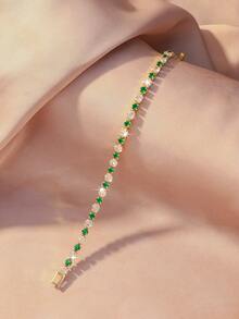 女士金色网球手链套装 - 粉玫瑰、绿色、红色宝石、红色、蓝色、黑色宝石手链，低过敏性，适合敏感肌肤，生日、周年纪念日礼物 - 彩色 - 查看 8