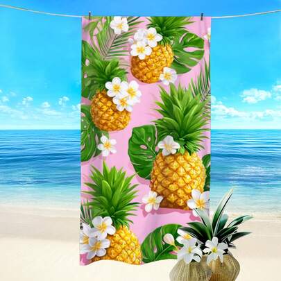 1 chiếc khăn tắm biển in hình dứa và lá xanh, siêu thấm hút, nhanh khô, mềm mại và nhẹ, lý tưởng cho bãi biển, bơi lội, hoạt động ngoài trời và du lịch.