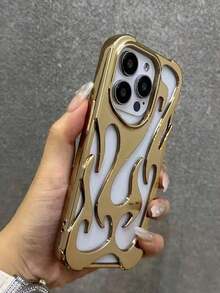 Metallic Phone New Fashion Silver Matte Spray Oil Cool Hollow Flame Pattern Shockproof TPU Protective Phone Cover Compatible With Iphone11/12/13/14/15/16/17 PROMAX - 香檳色 - 查看 3