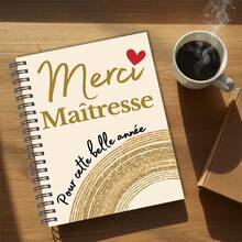 DANPERJI 1本 A5 優雅法式「Merci Maitresse」紙質螺旋筆記本，金米色設計配愛心裝飾，教師感謝禮物，返校季大學與辦公文具用品 - A5 - 查看 4