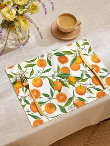 1pc Fresh Orange Fruit Pattern Linen Table Runner, Suitable For Holidays, Parties, Birthdays, Dinners, Kitchen & Dining Room Decor, Dresser/Cabinet Cover, All Season Home Textile Decoration - Multicolor - View 2