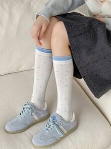 1双女士过膝袜，波点学院风修身显瘦袜，适合春夏穿着，可搭配裙子，百搭实用 - 彩色 - 查看 7