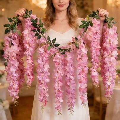 1 pieza Guirnalda de flores de glicinia artificial, especial para primavera y San Valentín, vid de arco floral falso de primavera, adecuado para decoración de habitación, fiesta, hogar, boda, cumpleaños, pared, arco, decoración de Año Nuevo, decoración de San Valentín, flor roja de primavera