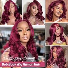 Uveous 99J Burgundy Bob 13x4 HD Transparent Lace Front Wigs Human Hair Wig Human Hair Pre Plucked Hairline Lace Frontal Short Body Wave Bob Wigs For Women Human Hair - S99J - 查看 7
