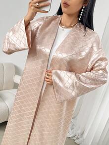 Women's Geometric Pattern Long Sleeve Loose Arabic Abaya - Apricot - View 1
