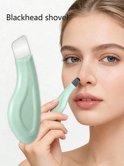 1个手动黑头清洁工具，黑头去除器，深层毛孔清洁刮刀，黑头导出器，毛孔清洁大师，粉刺导出器，白头去除器，面部清洁工具，美容护理工具，非电动护肤刷，质地光滑，薄荷绿手柄，易握，毛孔清洁配件