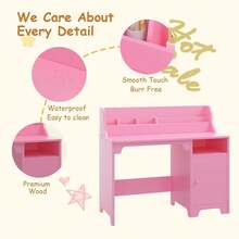 Juego de computadora y Silla para niños, computadora de Estudio para niños con Cabina, gabinete de Almacenamiento, Mesa Estudio de Madera para niños, computadora de Escritura para. - Rosa - Ver 3