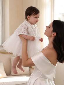 Baby Girls' White Dress, 0-2 Years Old, Birthday Wedding Christening Lace Shawl Formal Dress Set - White - View 6