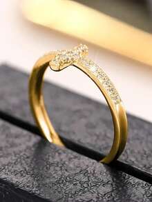 Anillo de lujo minimalista con diseño de cruz, chapado en oro con piedra de circonita, anillo de moda para el dedo - Bronce - Ver 6