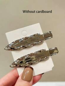 2PCS Silver Metallic Surfboard Textured Duckbill Clip Personalized Fashion Hair Clip - Silver - View 5