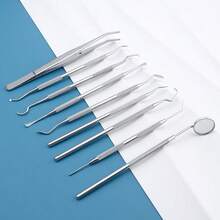 6pcs/9pcs Oral Care Set, Teeth Cleaning Tools Include Stainless Steel Toothpicks, Dental Floss Picks, Tartar Scraper And Storage Bag, Travel Essential - Silver - View 2