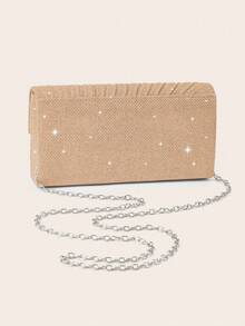 REMANLAND Minimalist And Sleek Clutch With Glitter Diagonal Pleated Accents, Featuring Clean Lines, A Refined Glitter Finish, Streamlined Diagonal Pleats And Envelope Silhouette. Seamlessly Transitions From Office Meetings To Business Dinners, Balancing Professionalism With Subtle Luxury For Everyday Elegance. It Is The Best Gift For Women - Champagne - View 5
