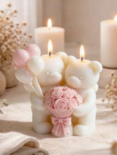 1PC 3D Flower & Balloon Bear Silicone Candle Mold, Reusable Easy Demold For DIY Aromatherapy Candle Gypsum Craft, Perfect For Easter, Wedding Season, Mother's Day, Back To School & Birthday Gifts