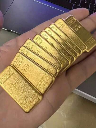 Set de 6 piezas de colección creativa, réplica de barra de oro de alta calidad, hecha de aleación de zinc con superficie chapada en oro, símbolo de riqueza, tamaño mediano, decoración del hogar interior, regalo de cumpleaños, accesorios para juegos de cartas, fichas para juegos de fiesta de San Valentín, fichas para juegos de mesa