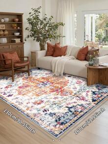 1pc Beige Area Rug, Bohemian Style, Washable Non-Slip Faux Wool, 1160g/㎡, Suitable For Living Room, Bedroom, Kitchen, Office, Entryway - Beige - View 7