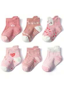 Bộ 6 đôi/12 đôi tất trẻ em hình bọ rùa hoạt hình, tất dài đến bắp chân cho bé trai và bé gái, tất hoạt hình thoáng khí. - Nhiều màu - Xem 12