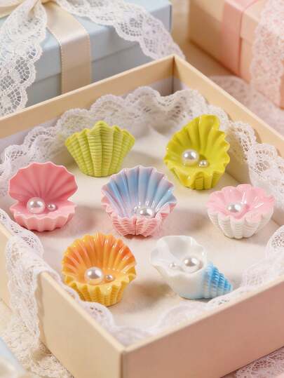 12个迷你珍珠贝壳装饰品，树脂海洋主题雕塑，适用于水族箱、海滨家居装饰和节日装饰，室内/室外均可使用，海洋主题装饰 | 树脂贝壳 | 花园装饰、家居装饰、派对礼品