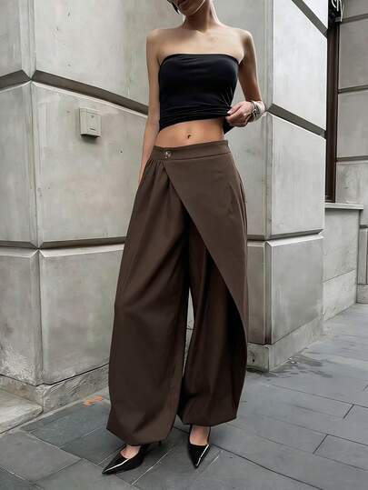 Women's Casual Solid Color Wrap Ankle Pants