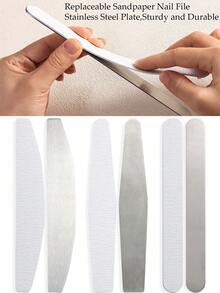 Replaceable Nail Buffing Strip Tool Set, Including Detachable And Replaceable Nail Files & Stainless Steel Nail Plates, Half-Moon Shaped, Diamond Shaped And Straight Nail File Strips, Reusable, Nail Trimming And Polishing Tools, DIY Nail Salon Supplies. - Multicolor - View 2