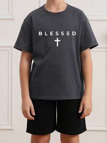 1pc Tween Boy Casual Graphic Print Short Sleeve T-Shirt, Summer Top For Young Students - Dark Grey - View 2
