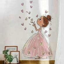 1pc Dreamy Rainbow Butterfly Fairy & Pink Heart Girl Wall Sticker, Glossy PVC Material, Suitable For Home Living Room Wall, Self-Adhesive Removable, Creates Romantic Atmosphere Decor Sticker - Multiple Styles - View 11