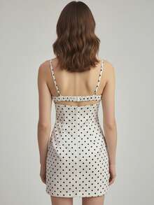 Vestido de fiesta sin mangas con tirantes finos y estampado de lunares para mujer, minivestido ajustado de encaje y patchwork, ideal para vacaciones y cócteles. - Blanco - Ver 4