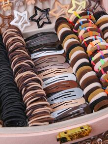 870个多功能棕色发圈，可爱女孩弹力发绳，耐用不伤发，侧刘海夹，简约发夹，适合日常使用和返校季 - 彩色 - 查看 2