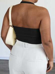 大码性感极简罗纹吊带修身吊带背心，适合日常、通勤、街头、约会、运动休闲穿着，黑色 - 黑色 - 查看 4