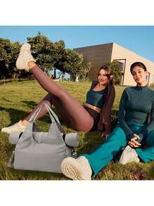 Women's Gym Bag, Large Capacity Handbag, Yoga Bag, Yoga Mat Shoulder Bag, Lightweight Fabric Hobo Tote Bag, Foldable Travel Bag, Suitcase - 灰色的 - 查看 2