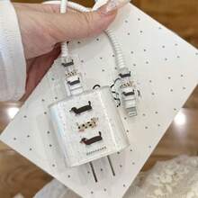 全新TPU充电器和数据线保护套套装，狗狗波点图案，耐用18/20W充电线保护套，防断裂数据线整理器，适用于 16/15/13/14充电器 - 彩色 - 查看 2