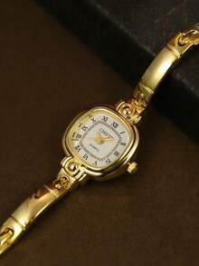 Fashionable Retro Artistic Design Women's Round Gold Quartz Watch, Suitable For Daily Wear And Gift Giving - Gold - View 1