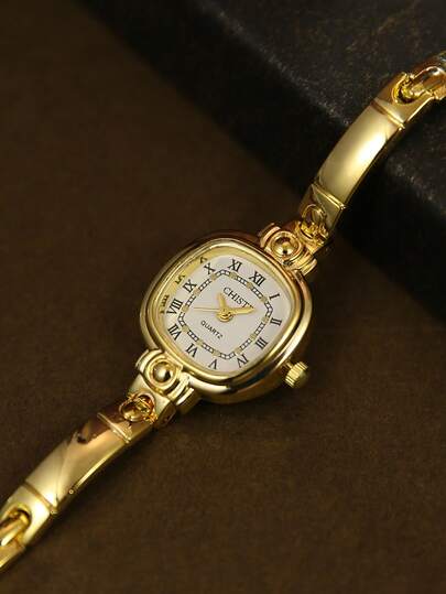 Fashionable Retro Artistic Design Women's Round Gold Quartz Watch, Suitable For Daily Wear And Gift Giving