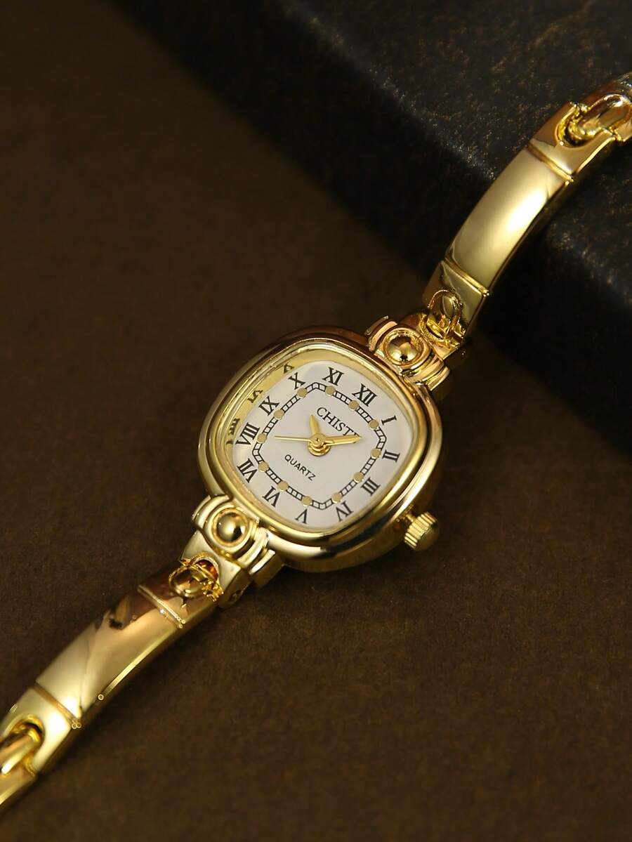 Fashionable Retro Artistic Design Women's Round Gold Quartz Watch, Suitable For Daily Wear And Gift Giving - Gold - View 1