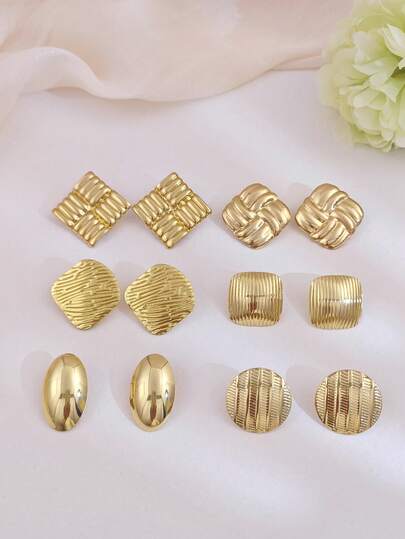 2-5对女士多款耳环套装，不锈钢材质，金色耳环套装，不对称几何花朵耳环套装，光泽椭圆形耳环，简约大方耳环，圆形耳钉，复古珠宝，夏季海滩度假比基尼配饰，迷人服饰，婚纱配饰 - 百搭珠宝，游泳、沐浴、运动时佩戴皆宜，是情人节、生日、母亲节、复活节礼物和度假惊喜的理想之选。