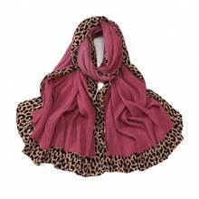 1pc Boho Style Women's Solid Color Hijab, With Leopard Print Border And Pleated Details, Suitable For All Seasons, Versatile, Can Be Used As A Scarf, Headwrap, Cape, Shawl, For Daily Wear Or Special Occasions, Can Also Be Used As A Clothing Accessory, Windproof And Sunscreen.,Beach,Holiday - Multicolor - View 17