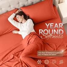 Beddora Queen Size Bed Sheet Set In Orange – 4 Piece Microfiber Sheets, Ultra-Soft, Deep Pocket, Wrinkle-Resistant, Easy Care, Adult - Màu Cam cháy - Xem 3