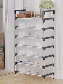 Organizador de Zapatos de  3,4,5,6,7 Niveles con Cajones Transparentes y Detalles Negros - Armario para Calzado Antipolvo, Duradero con Ruedas para Hogar, Dormitorio, Oficina o Cocina, Solución Versátil de Almacenamiento, Diseño Moderno y Construcción Rob - 7 NIVELES - Ver 7