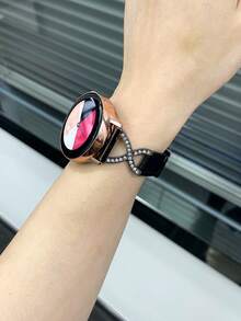 20mm Leather Quick Release Watch Band, X-Shaped Rhinestone Strap, Compatible With Samsung, , Watches, Suitable For Men And Women - Black - View 5