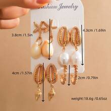 8件套波西米亚风贝壳、不对称珍珠、海星、海螺耳环套装，简约时尚，适合海滩度假，女士耳环 - style1 - 查看 4