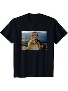 T-Shirt With The Thinking Monkey Meme - Black - View 6