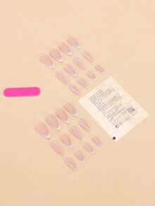 24pcs Short Almond-Shaped Nail Art Set, White Curved Lines Outline Dynamic Arches, Paired With Parallel Silver Glitter Thin Lines. Minimalist French White Edges + Silver Glitter Accents, Silver Glitter Lining On Nail Edges, Understated Yet Elegant. - Multicolor - View 3