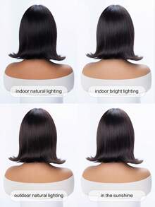 12-Inch Long Synthetic Short Bob Wig Featuring A Natural Straight Style A Stunning Black. Designed With Bangs , It Is Crafted From Heat-Resistant Fiber To Ensure Durability. This False Hairpiece Is Perfect For Ms Daily Use, Offering A Natural And Realistic Appearance That Mimics It Is Also A Gift For Women. (Excluding Accessories) - Black - View 9