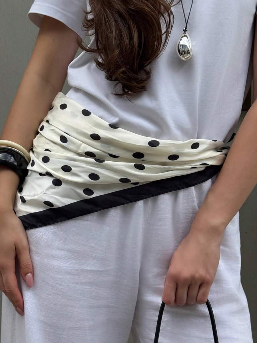 1条2026款简约波点印花头巾，新款，春季头巾，女士多功能腰带配饰，时尚围巾，可作飘逸发带和头饰 - 彩色 - 查看 1